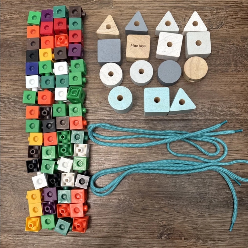 Unifix cubes and lacing beads
